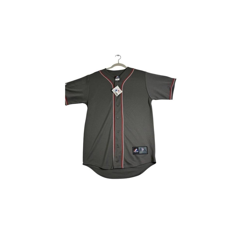 Majestic MLB Baseball Jersey Men's Large‎ Gray Button Up Short Sleeve NWT SZ XL